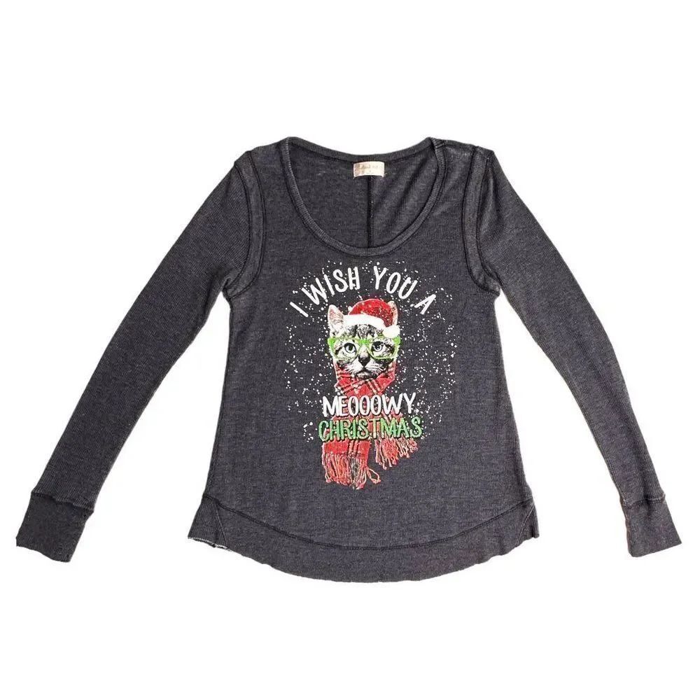 Altar’d State I wish you a meoowy Christmas thermal gray women’s size small